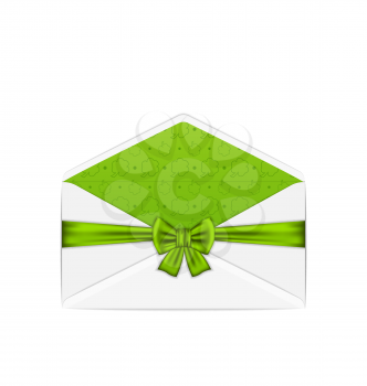 Illustration open white envelope with bow ribbon for St. Patrick's Day, isolated on white background - vector