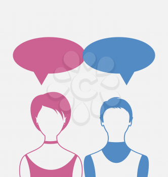 Illustrations man and woman with dialog speech bubbles, isolated on white background - vector