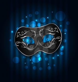 Illustration carnival or theater mask on blue shimmering  background - vector