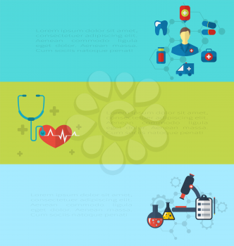Illustrations concept of medical diagnostics hospital clinic care, set banners with infographics elements - vector