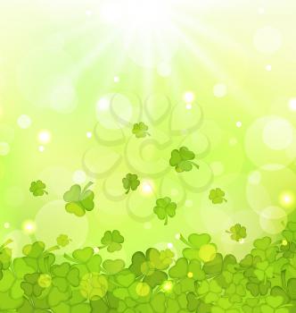 Illustration glowing background with shamrocks for St. Patrick's Day - vector