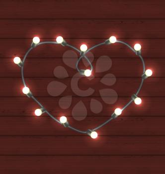 Illustration garland heart shaped on wooden background for Valentine Day - vector