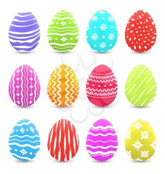 Illustration Easter many multicolored ornate eggs with shadows isolated on white background - vector