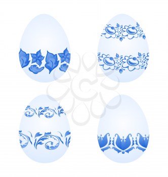 Illustration Easter eggs with russian national ornament in gzhel style - vector