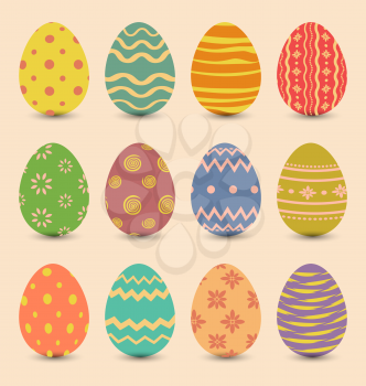 Illustration Easter set old ornamental eggs with shadows - vector