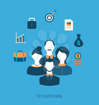 Illustration concept of teamwork of business people leading, flat icons of business and finance item - vector