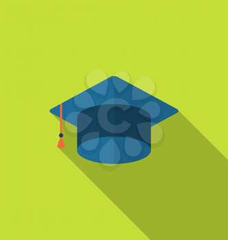 Illustration flat icon graduation cap with long shadow style  - vector