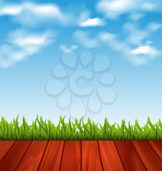 Illustration freshness spring green grass and wood floor - vector