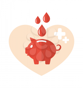 Illustration concept flat medical icons of piggy bank as blood donation - vector