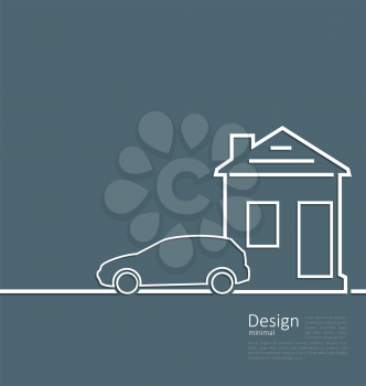 Web template house and parking car logo in minimal flat style cleaness line - vector
