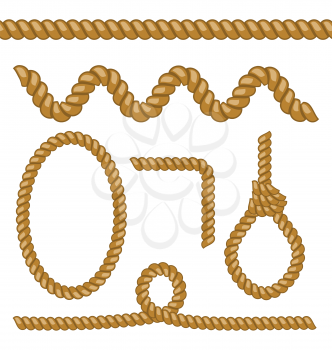 Illustration different rope elements and forms isolated on white background - vector