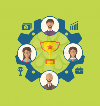 Illustration unity of business people leading to success and awarding - vector