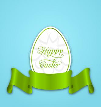 Illustration label with ribbon as Easter paper egg - vector