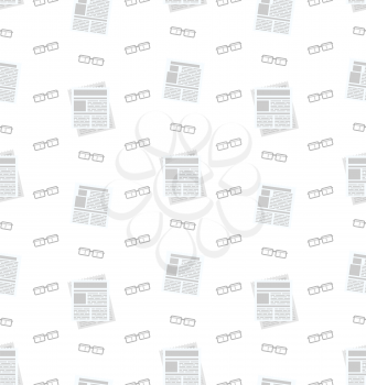 Illustration Seamless Pattern with Newspapers and Eyeglasses, Flat Business Icons, Repeating Backdrop - Vector