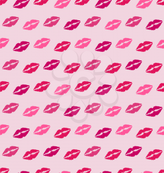 Illustration Seamless Texture with Traces of Kisses, Pink Romantic Pattern - Vector