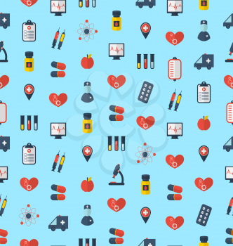Illustration Medical Seamless Pattern, Flat Simple Colorful Icons - Vector