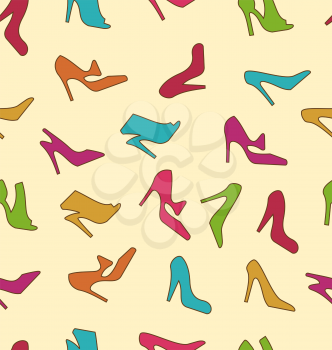 Illustration Seamless Texture with Colorful Women Footwear - Vector