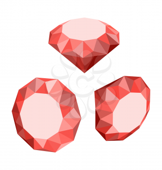 Flat Icon of Set Red Diamond, Different Positions, Three-dimensional Design - vector