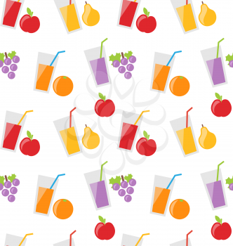 Illustration Seamless Pattern with Different Fresh Fruit Juices - Vector