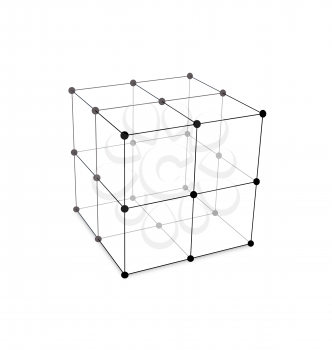 Illustration Cube Made is Mesh Polygonal Element Connected Lines and Dots - Vector