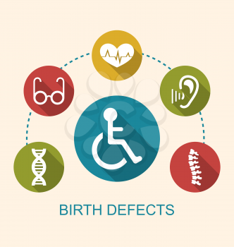 Illustration Flat Icons Disabled with Limited Opportunities and Birth Defects - Vector
