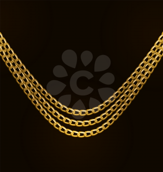 Illustration Beautiful Golden Chains Isolated on Black Background, Copy Space for Your Text - Vector