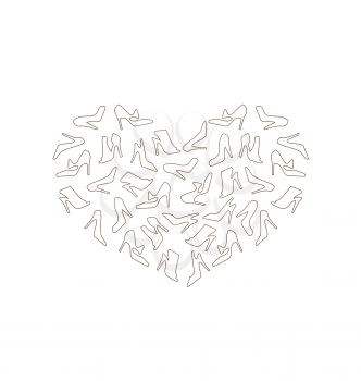 Illustration Heart Made in Women Shoes, Outline Style - Vector