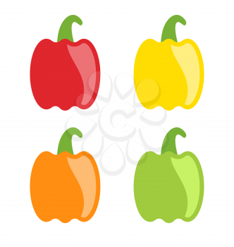 Illustration Set Colorful Bell Peppers Isolated on White Background - Vector