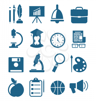 Illustration School Simple Icons, Isolated on White Background - Vector