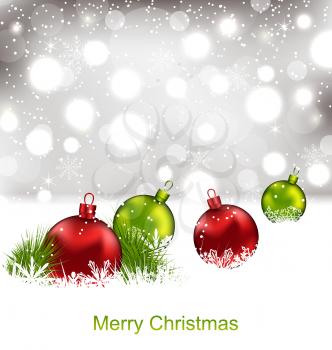 Illustration Xmas Winter Background with Colorful Glass Balls and Snowflakes - Vector