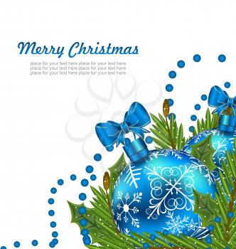 Illustration Greeting Postcard with Christmas Balls and Adornment - Vector