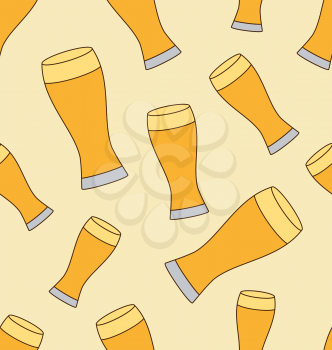 Seamless Pattern with Glass Beer Cups - vector