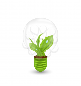 Illustration Lamp with Green Grass Inside, Concept of green Eco Energy - Vector