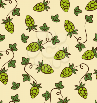 Seamless Pattern Hops Plans as Part Quality Cooking Beer - vector