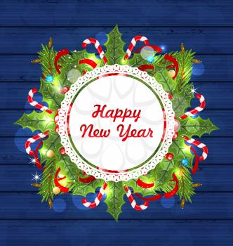 Illustration Greeting Card with Decoration for Happy New Year - vector