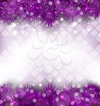 Illustration Shimmering Background with Purple Fir Branches - Vector
