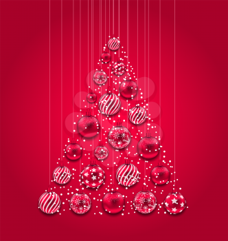 Illustration New Year Abstract Tree Made in Pink Hanging Balls - Vector