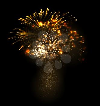 Festive Christmas grandiose firework explode bursting sparkling on black background - abstract vector illustration