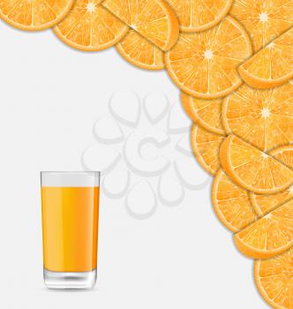 Illustration Sweet Healthy Background with Sliced of Oranges and Fresh Beverage - Vector
