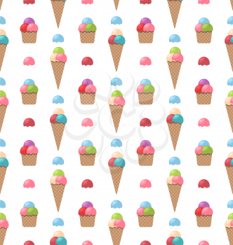 Illustration Seamless Pattern with Different Colorful Ice Creams - Vector