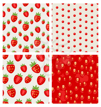 Set seamless strawberry close-up texture and berry pattern - vector