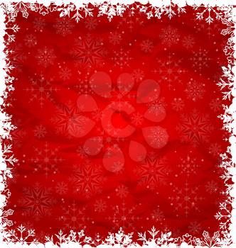 Illustration Christmas Border Made in Snowflakes, Crumpled Paper Texture - vector