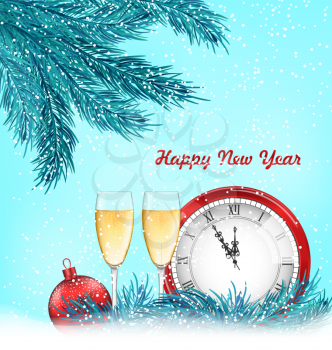 Illustration Happy New Year Background with Traditional Objects - Vector