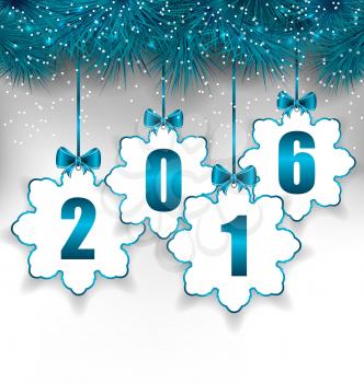 Illustration New Year Paper Snowflakes with Bows, Winter Holiday Background - Vector