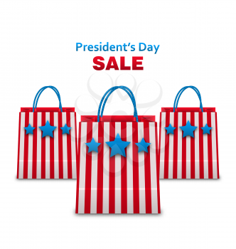 Illustration Set Shopping Bags in USA Patriotic Colors for Presidents Day Sale. Isolated on White Background - Vector