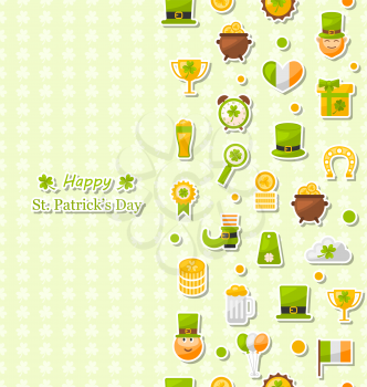 Illustration Seamless Vertical Pattern with Cartoon Colorful Flat Icons for Saint Patrick's Day, Traditional Irish Wallpaper - Vector 