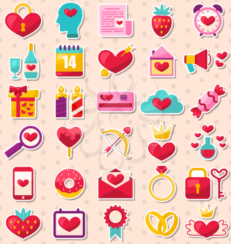 Illustration Modern Flat Design Icons for Happy Valentin's Day, Collection Holiday Romantic Elements - Vector