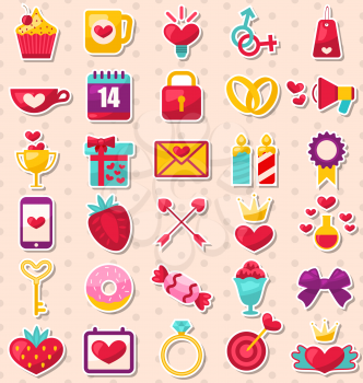 Illustration Set of Modern Flat Design Icons for Valentine's Day and Wedding - Vector