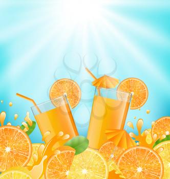 Illustration Abstract Background for Cocktail Party with Sliced of Oranges, Lemons and Fresh Beverages - Vector
