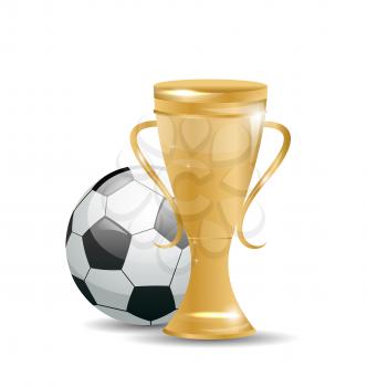 Illustration Golden Cup with Football Ball. Objects Isolated on White Background - Vector